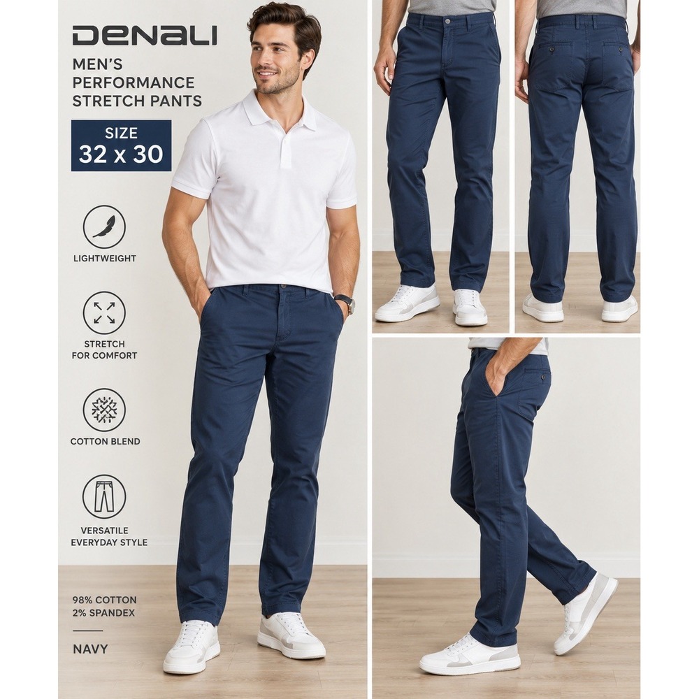 Denali Mens Performance Stretch Pants Navy Men Size 32 X 30 Lightweight Pockets
